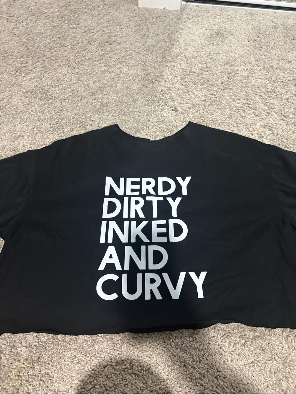 Black Graphic Crop Tee with Bold White Slogan